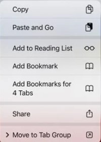 Context menu under Safari iOS 15