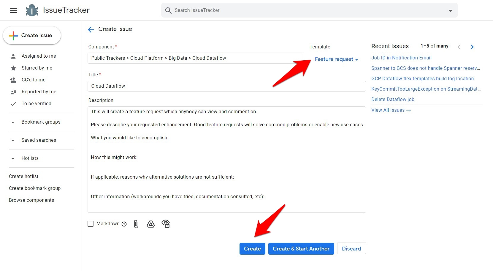 Create New Feature Request under Relevant category