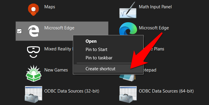 Create Shortcut for Windows Modern App Edge Legacy