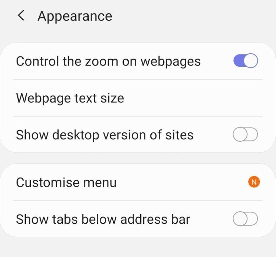 Customize Appearance in Samsung Internet
