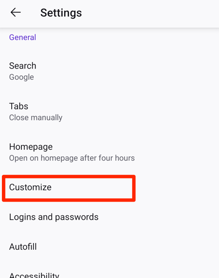 Customize Settings in Firefox for Android