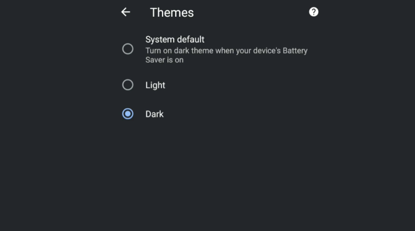 Dark Theme Setting in Chrome Android