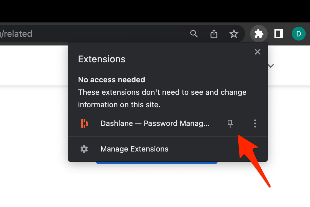Dashlane extension installed on Chrome