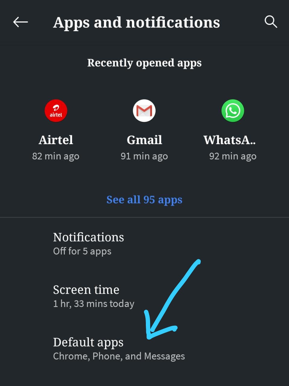 Default apps in Android phone