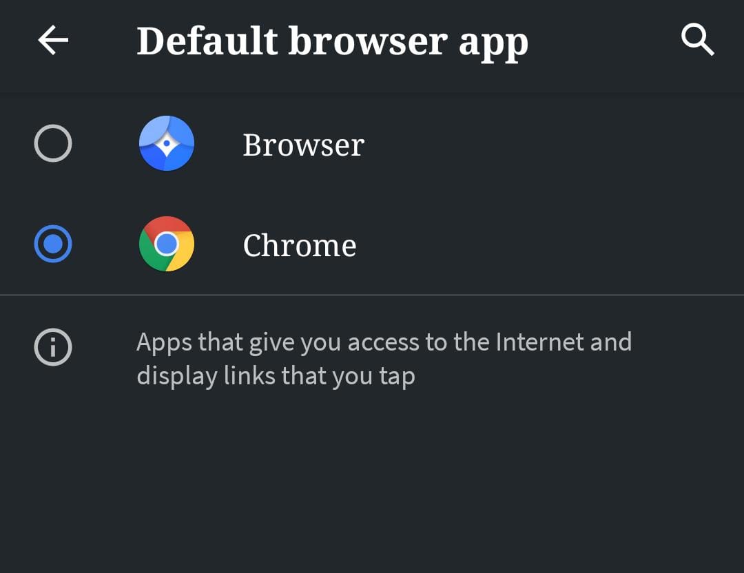 Default browser apps in android phone