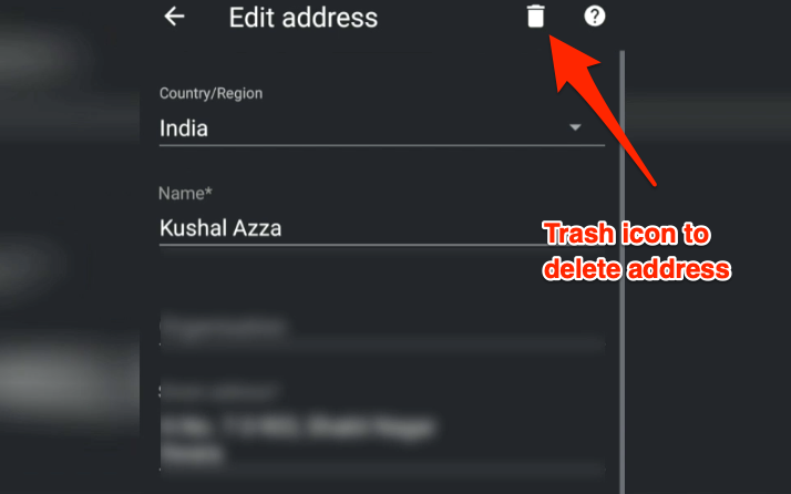 Delete Address in Chrome Android