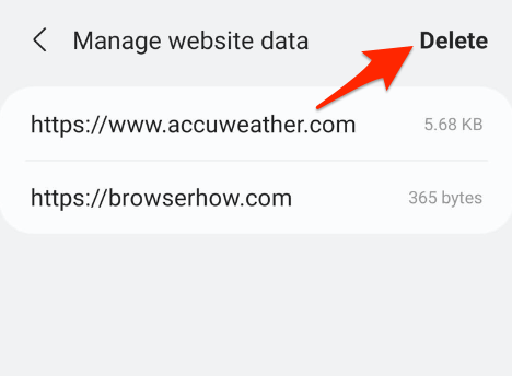 Delete Website Data from Samsung Internet