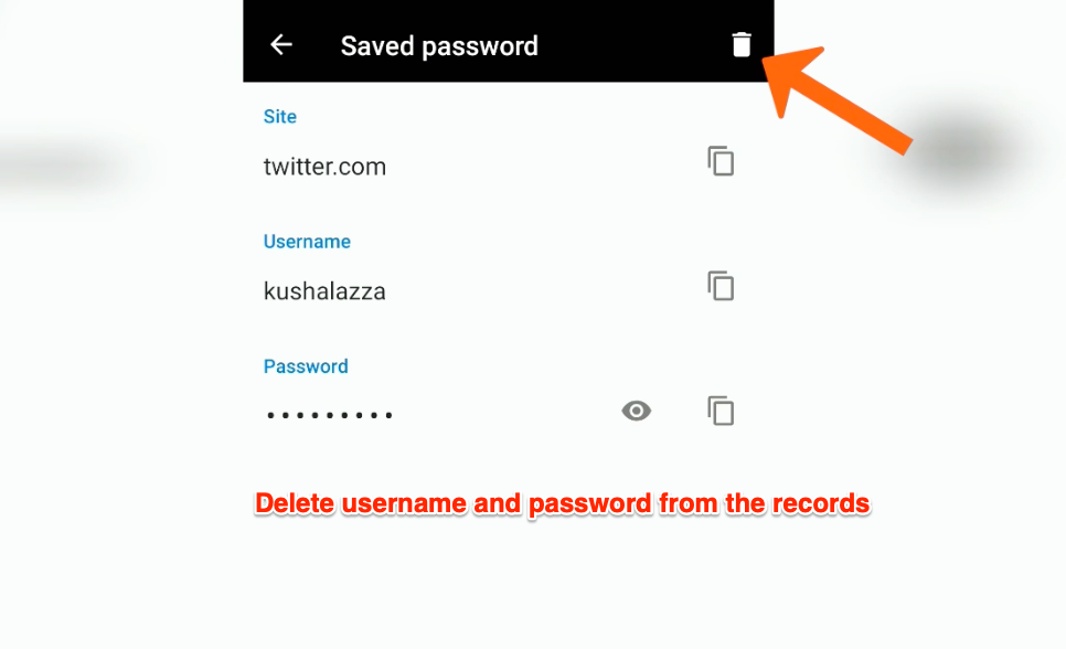 Delete save passwords in Edge Android