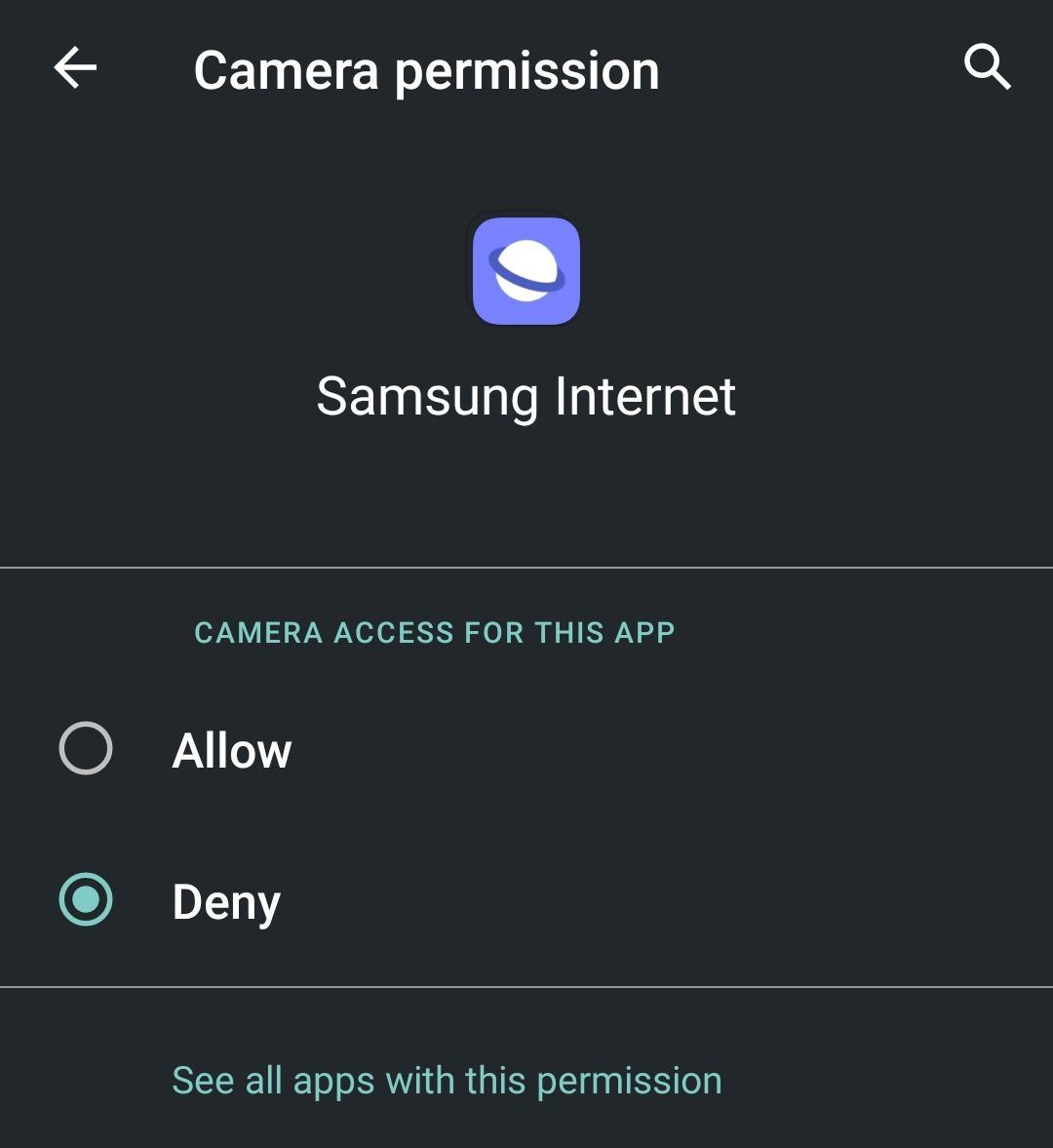 Запретить доступ камеры к Интернету Samsung