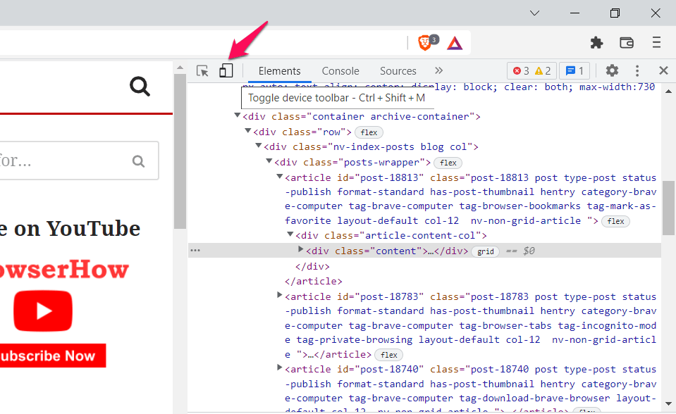 Device Toggle button on Brave browser Developer Mode