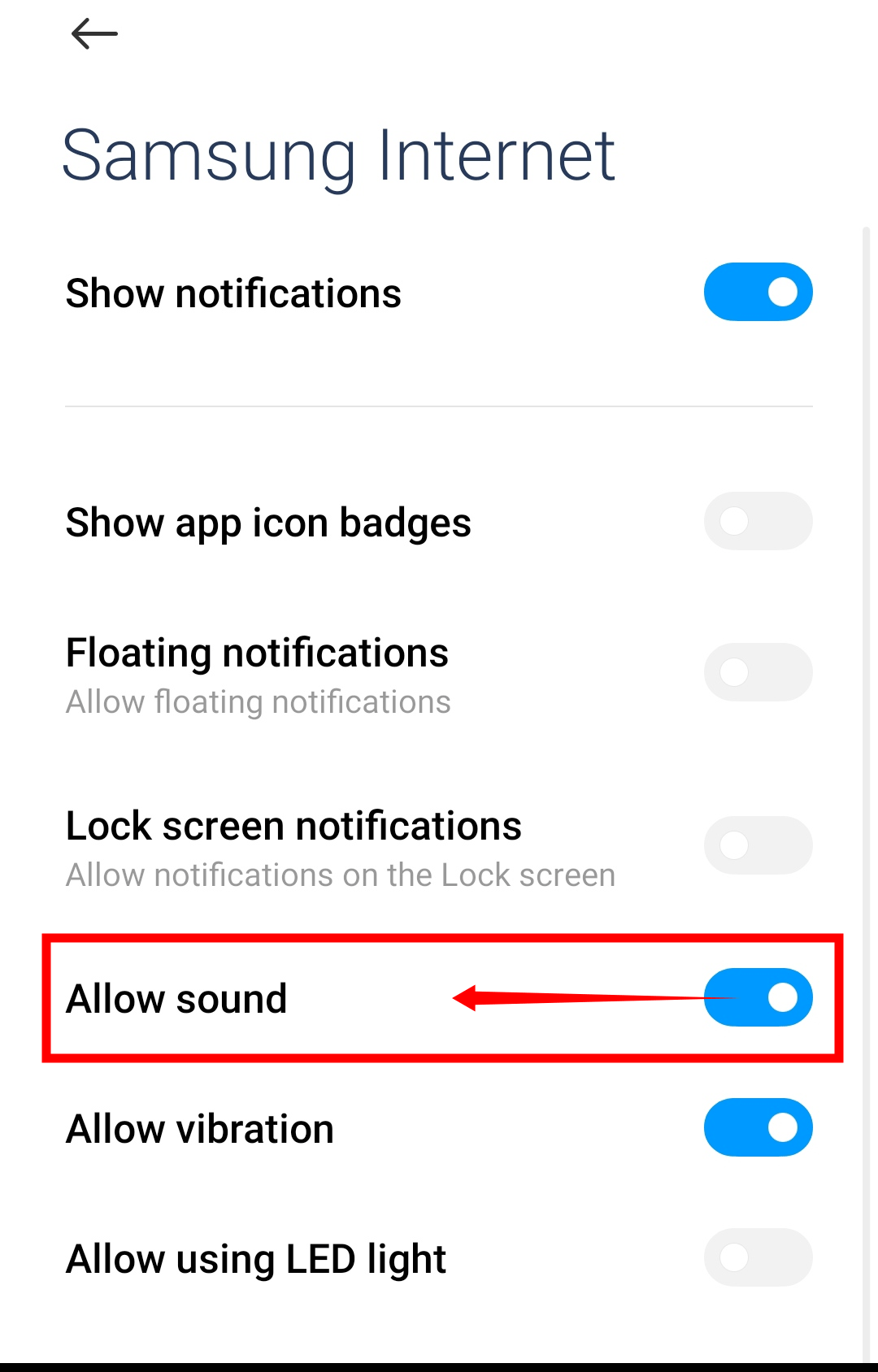 Disable Allow Sound Permissions for Samsung Internet