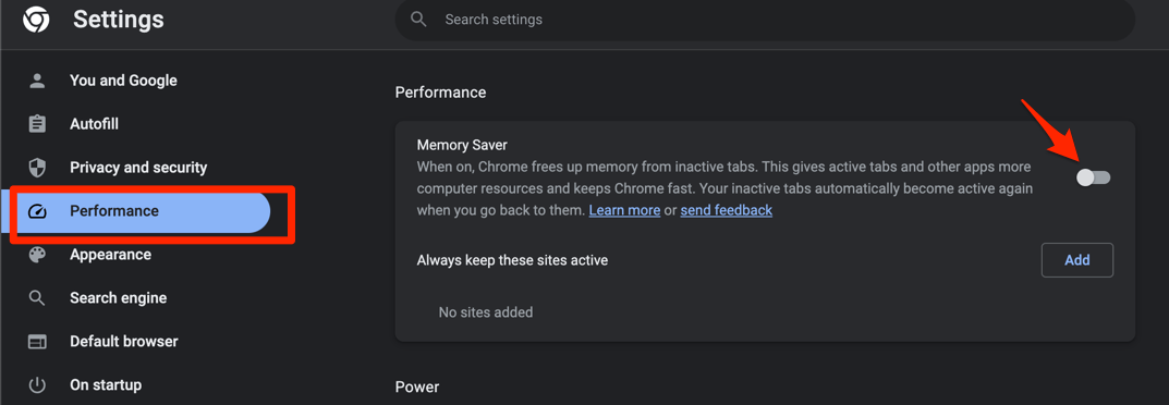 Disable Memory Saver Toggle button on Chrome Computer