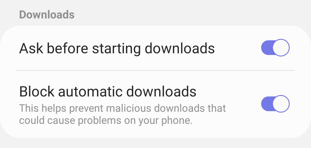 Download options in Samsung Internet