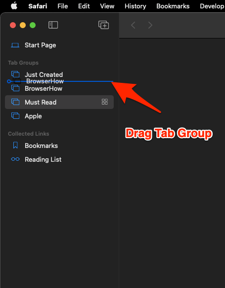 Drag and Drop Tab group to rearrange the order in Safari Mac