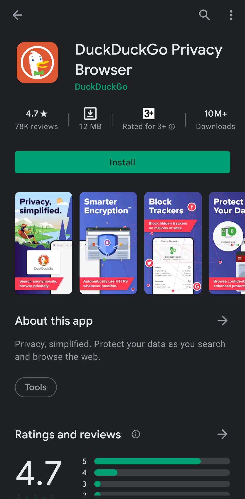 Браузер конфиденциальности DuckDuckGo для Android