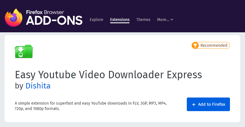 Easy Youtube Video Downloader Express Firefox Add-on
