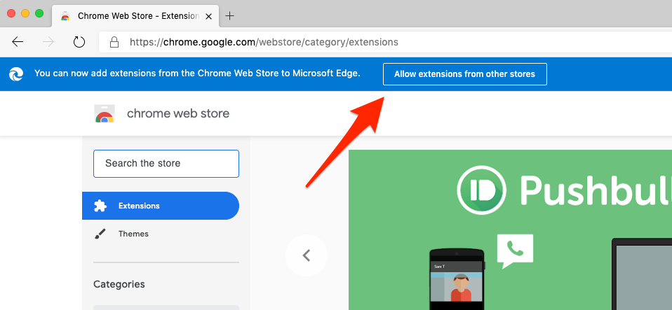 Edge Browser Allow extensions from other stores