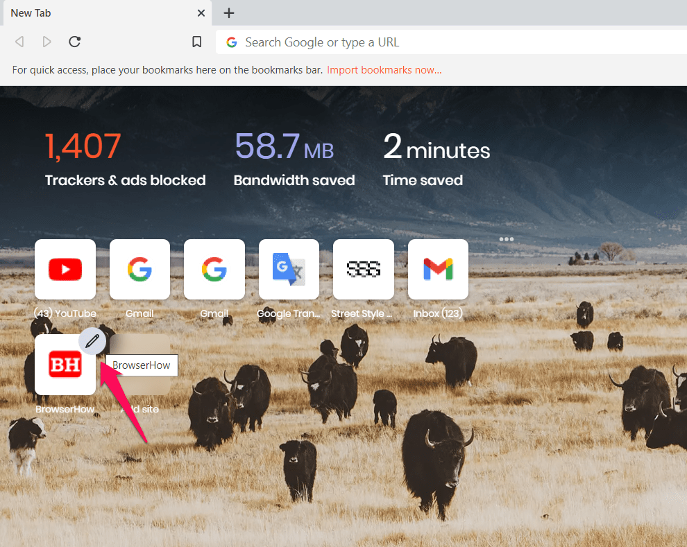 Edit Pencil icon on Home Screen Brave browser