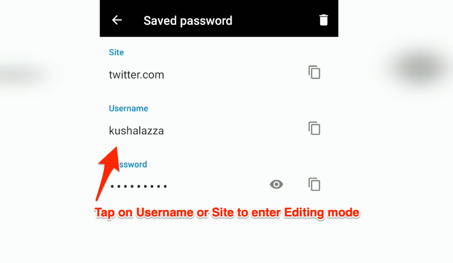 Edit Site Save Password and Username Edge Android