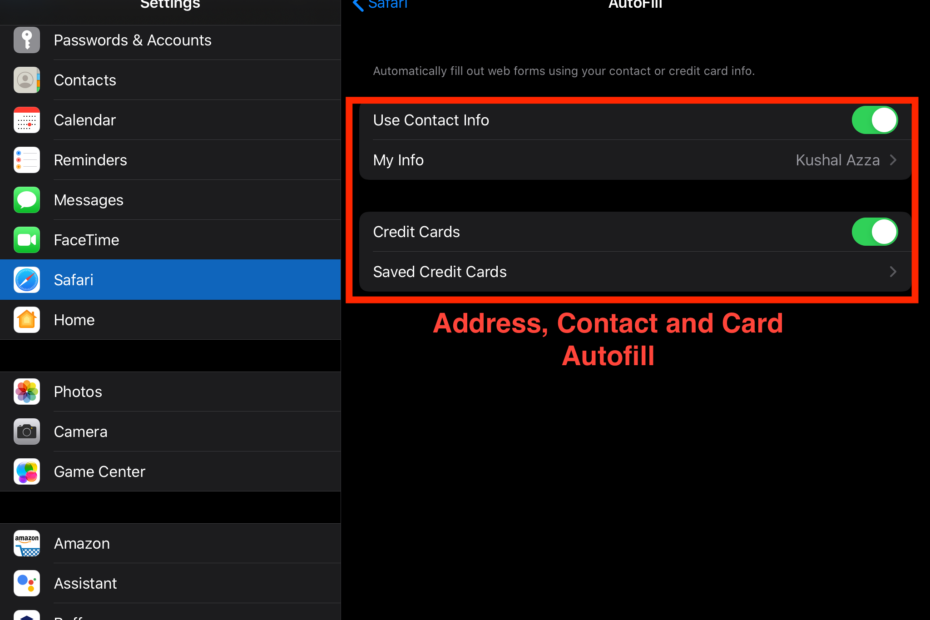 Enable Autofill for Card and Contact Address