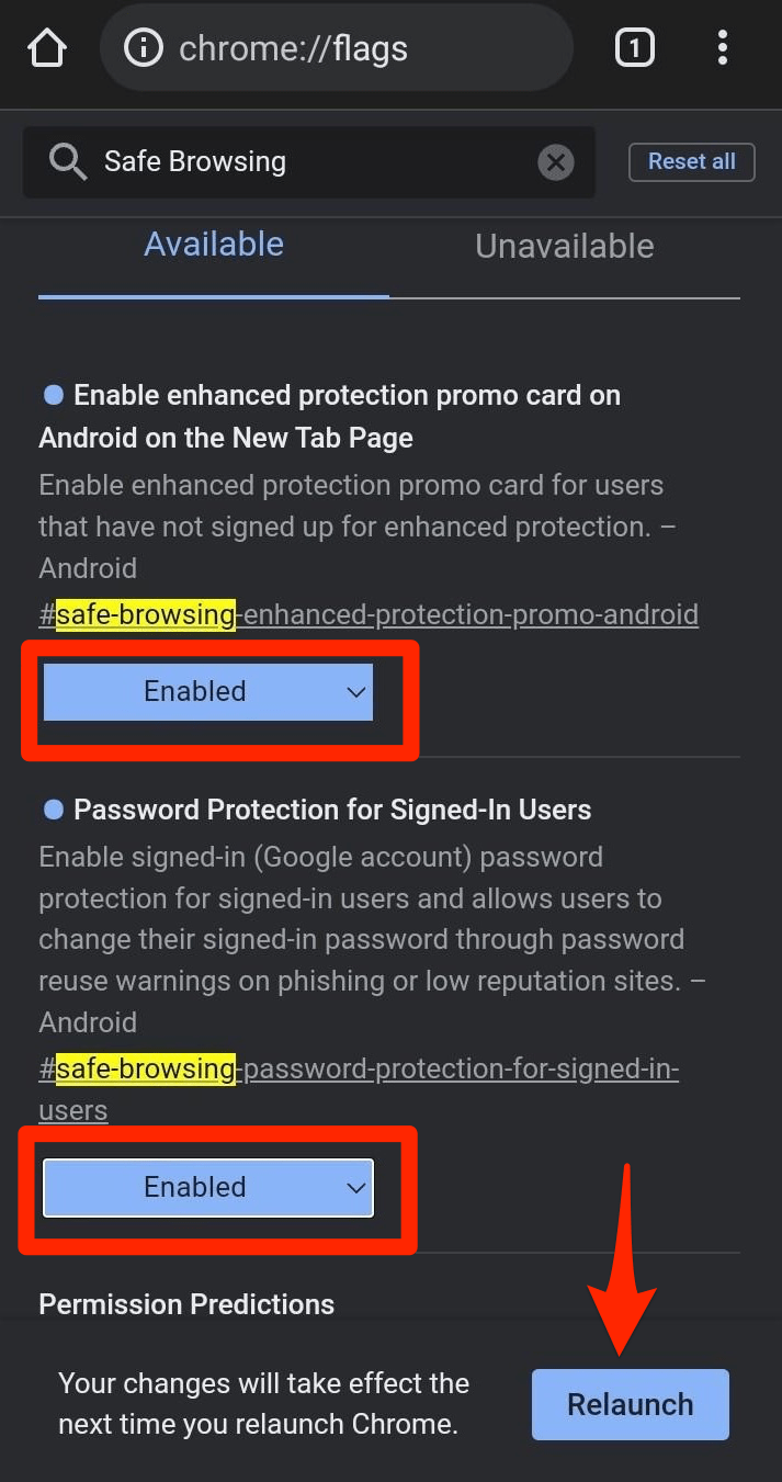 Bật tính năng Bảo vệ nâng cao và Bảo vệ bằng mật khẩu Cờ Chrome trên điện thoại Android
