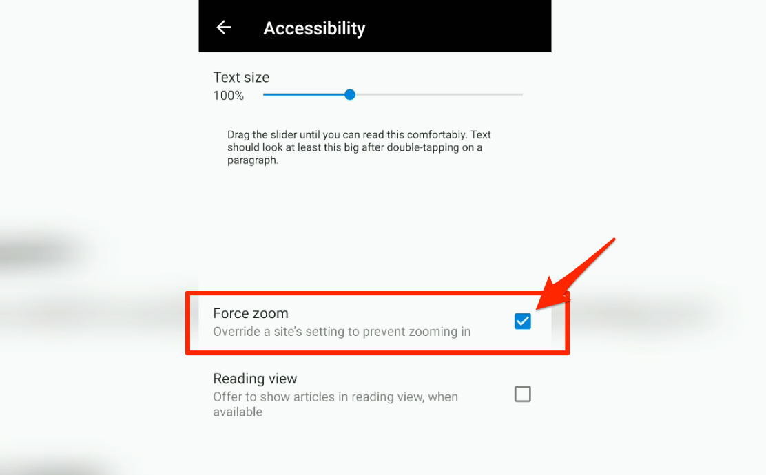 Enable Force zoom in Microsoft Edge for Android