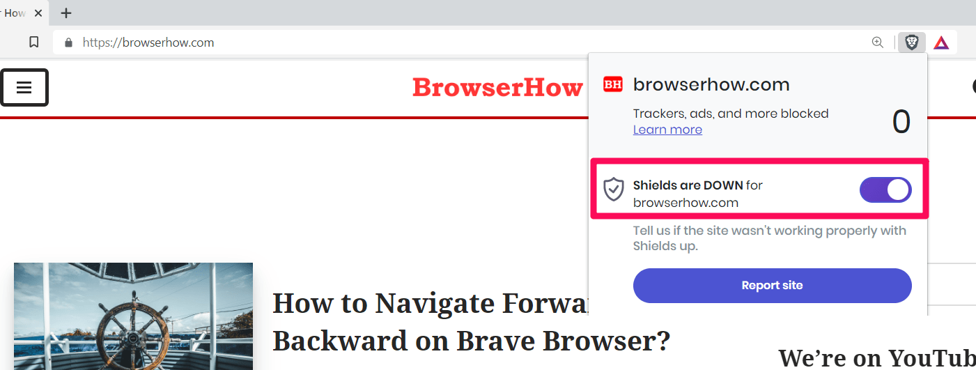 Enable the Brave Shield on the Computer