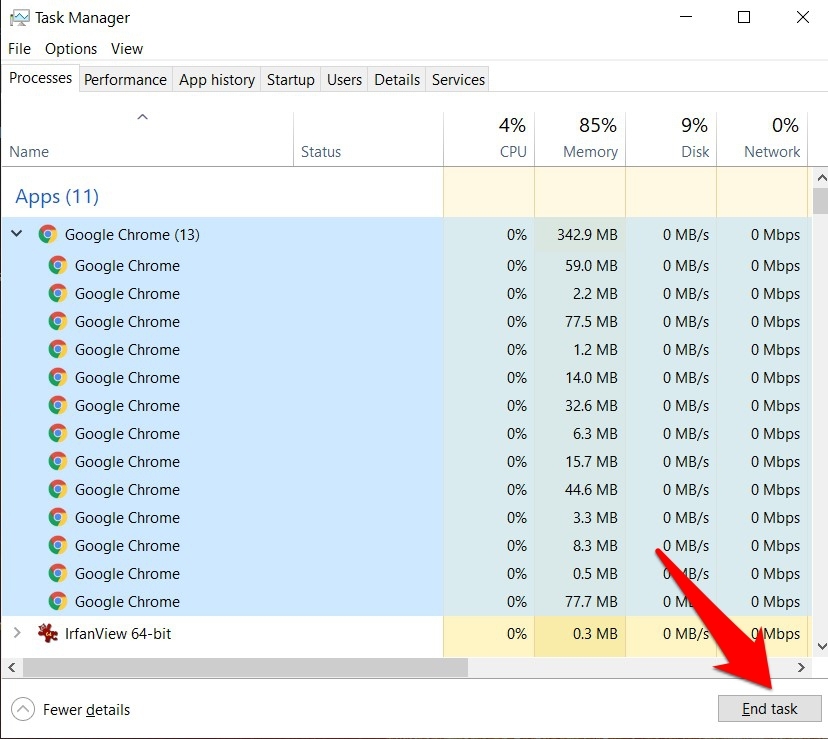 End Chrome Process Task from Windows Task Manager