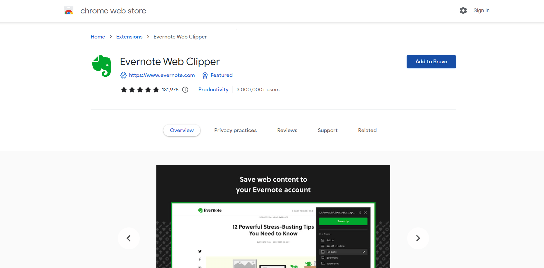 Evernote Web Clipper Chrome Extension for Brave Browser