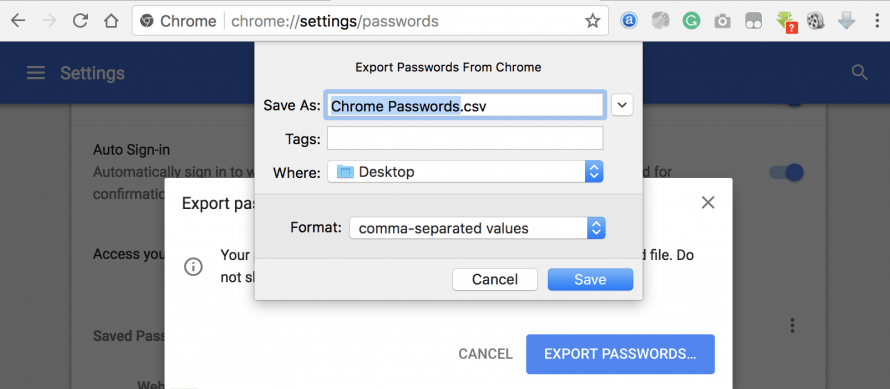 Export Passwords from Chrome as CSV