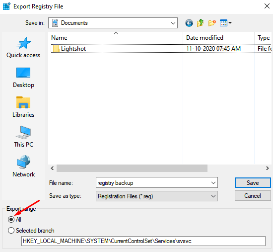 Export registry file in windows computer