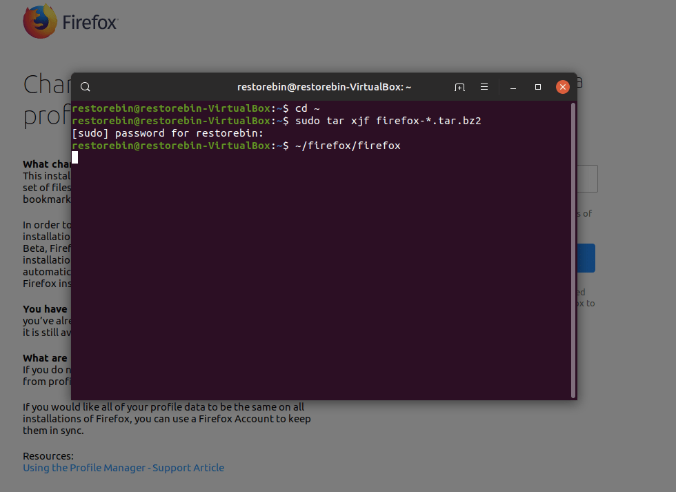 Firefox installed on Ubuntu Linux OS