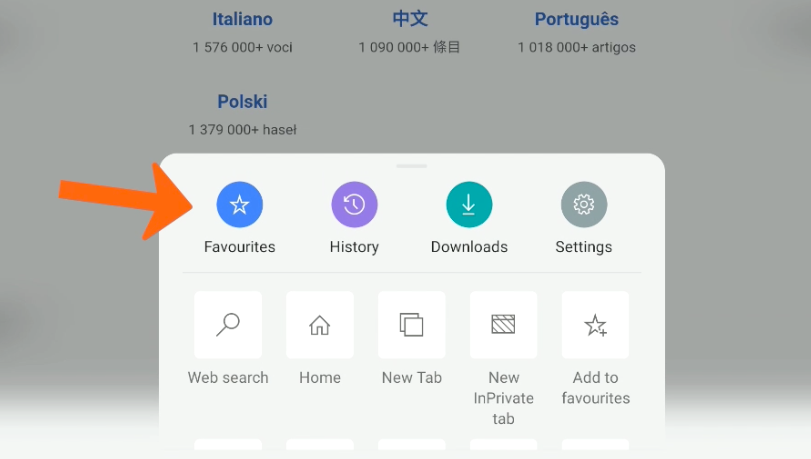 Favourites in Microsoft Edge for Android