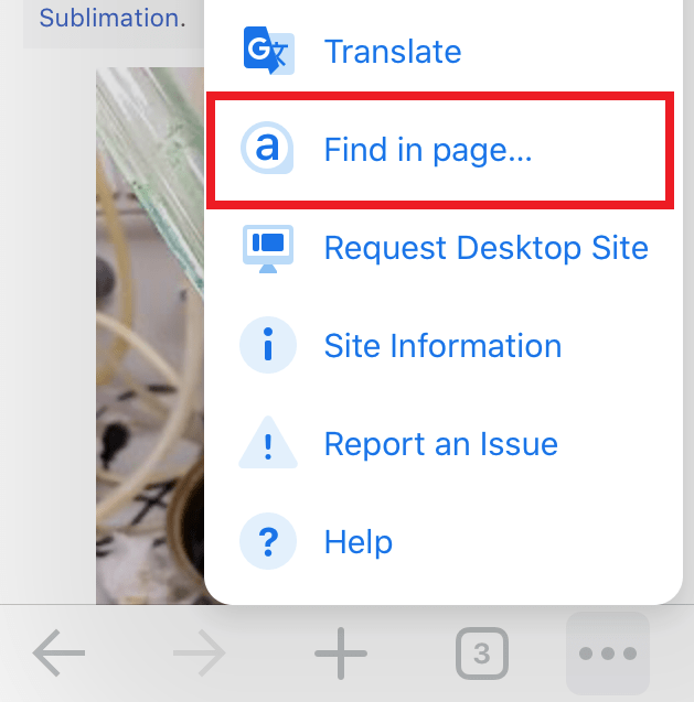 Find in page Chrome iPhone iPad Option