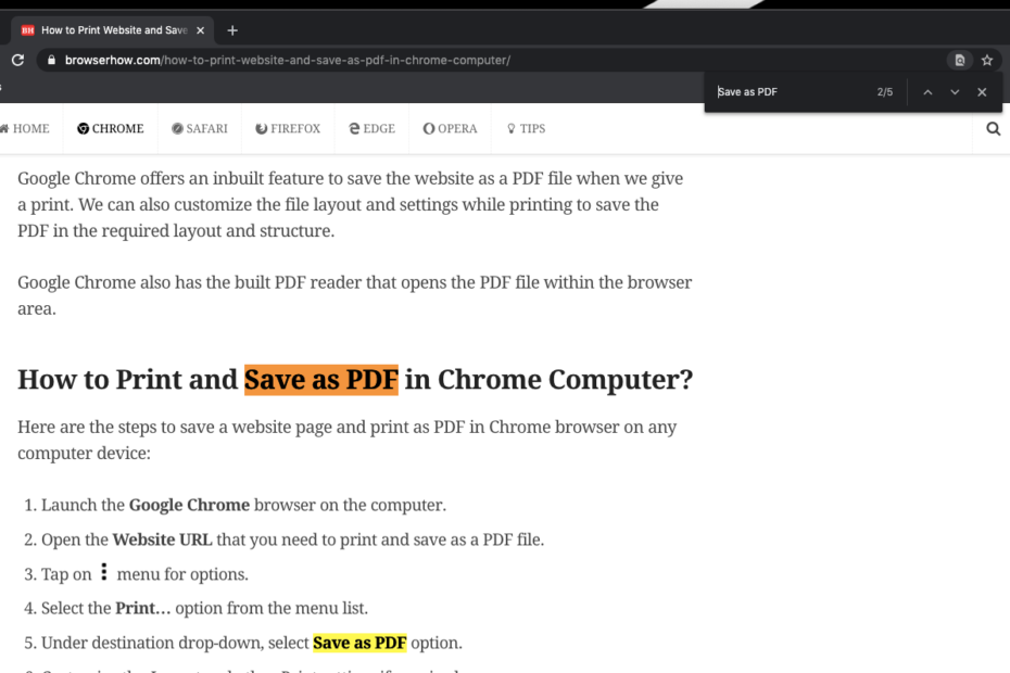 Find on Page with Highlights in Chrome Computer