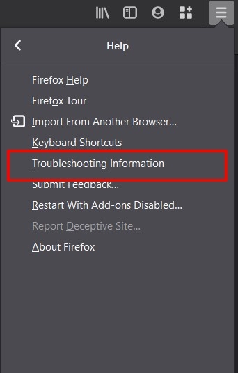 Firefox Help Troubleshooting Information tab