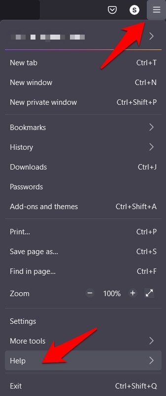 Firefox Help option menu