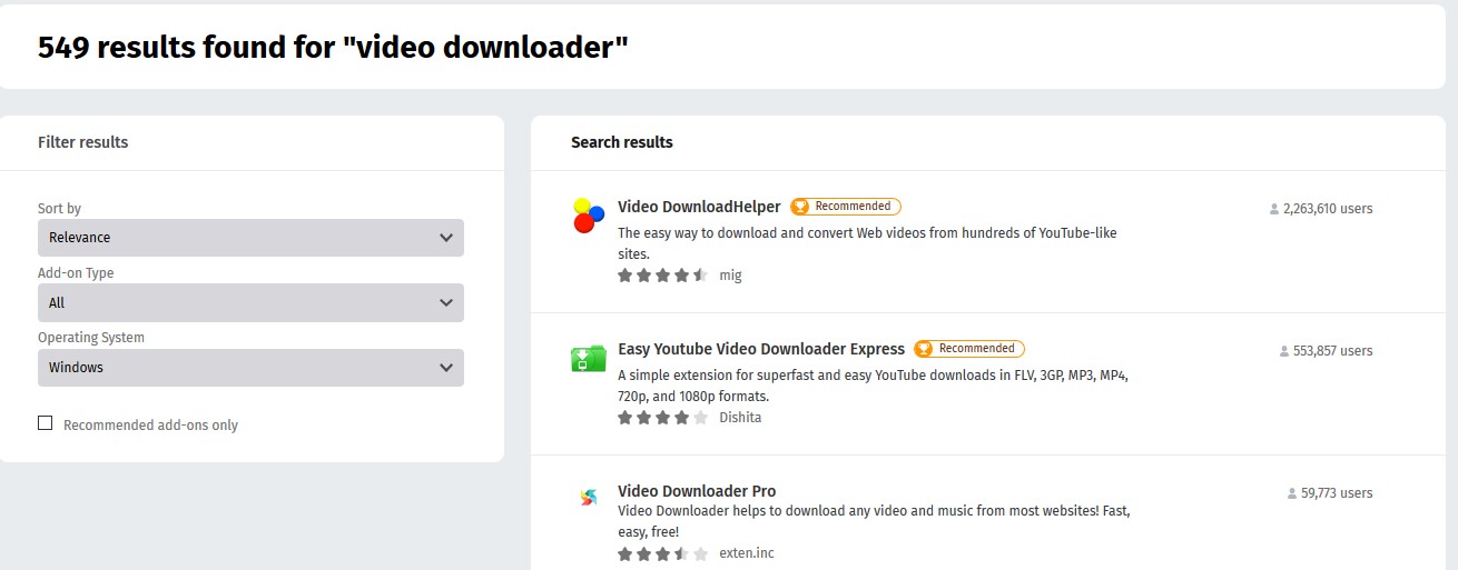 Firefox Video Downloader Extensions Search List