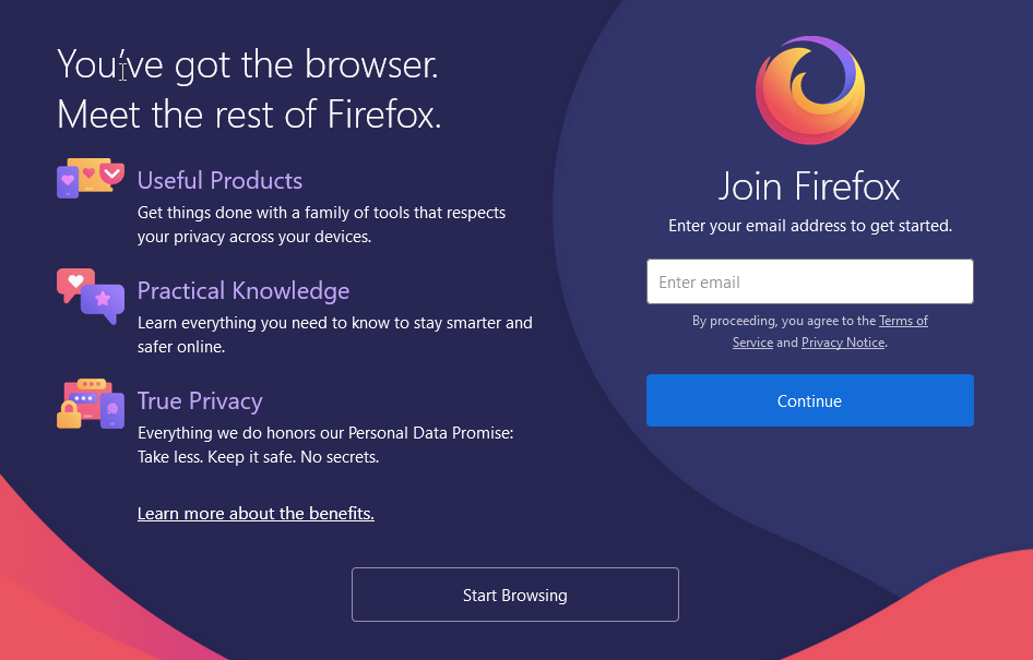 Firefox Browser Welcome Screen