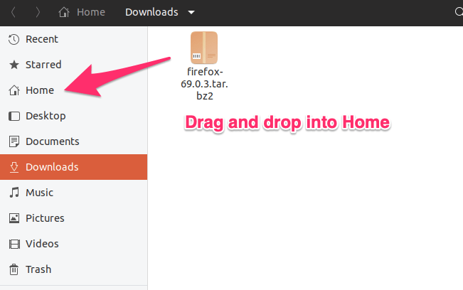 Firefox drag and drop into Home folder