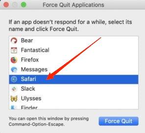 Force Quit Application window with Safari Browser