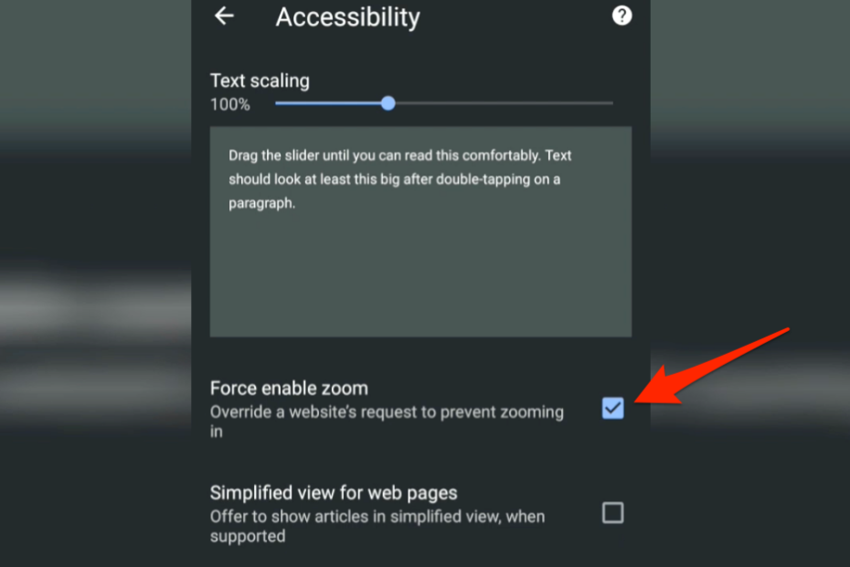 Force enable zoom accessibility chrome android