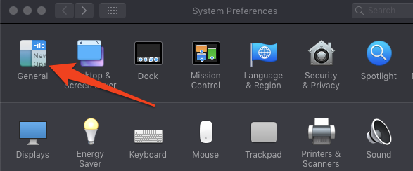 General Settings menu in Apple MacOS
