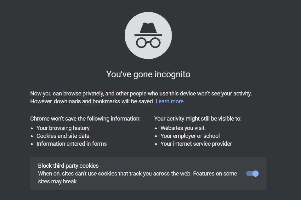 Google Chrome Incognito Mode Browsing Window