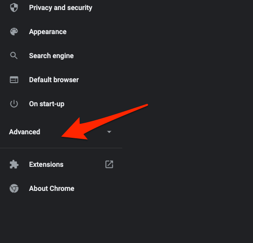 Google Chrome Advanced Settings in Sidebar