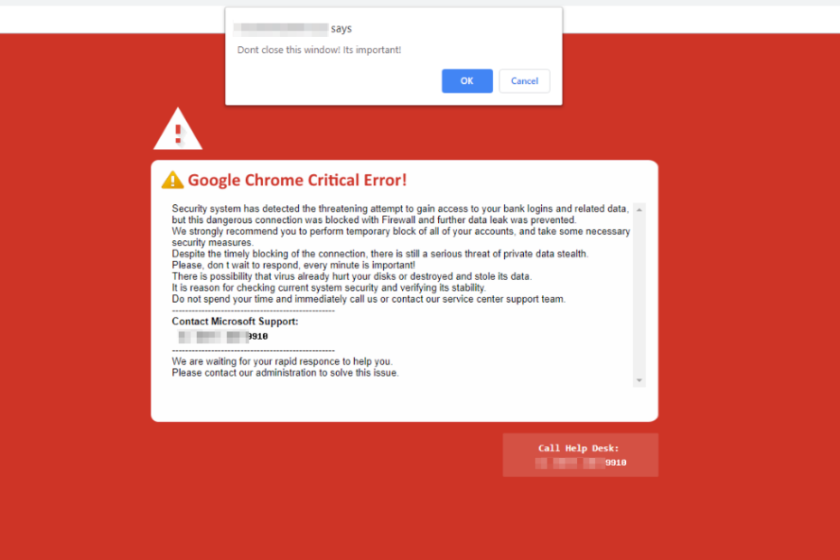 Google Chrome Critical Error Scam Message