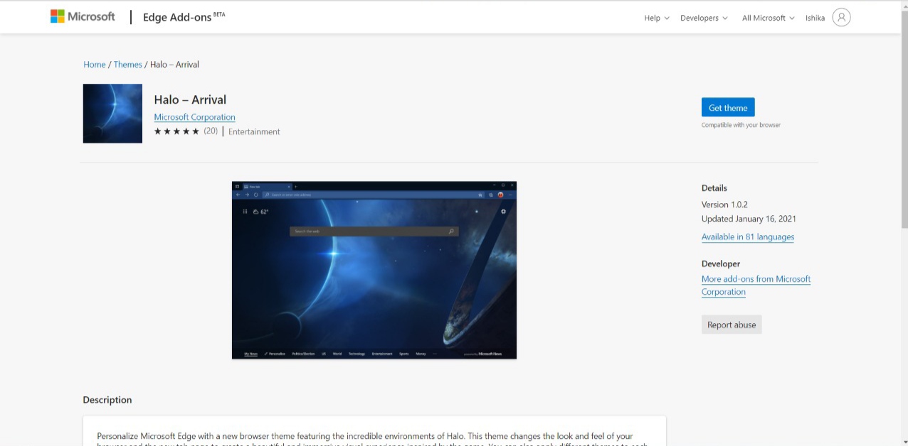 Halo Arrival Theme for Edge Browser