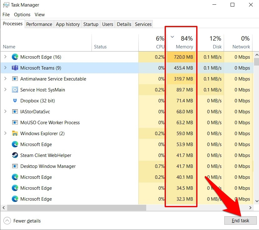 Heavy Memory Consuming Task in Windows OS and also End Task