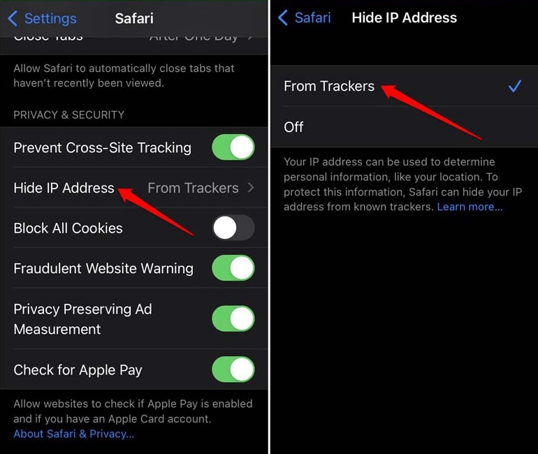 Hide IP Address from Tracker on Safari iPhone