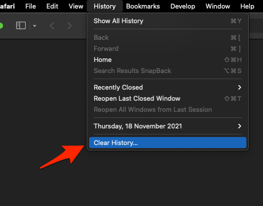 History menu in menubar with Clear History option